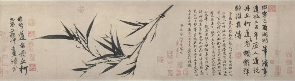 柯九思《墨竹图卷,纸本水墨,23.4×87cm,藏于上海博物馆