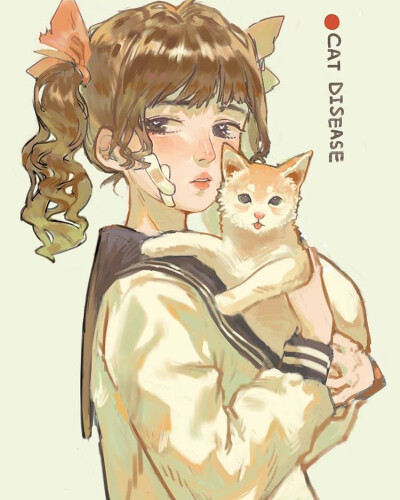 猫咪与少女 插画作品 画师葫芦头