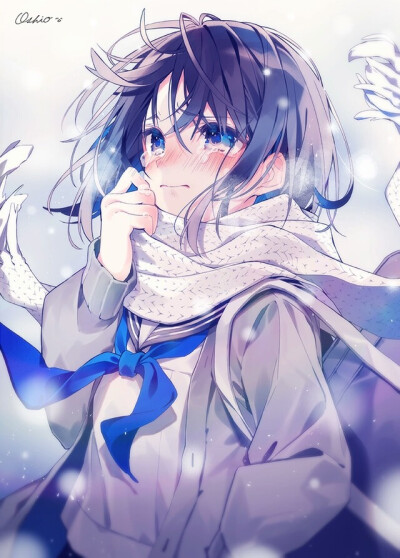 二次元 少女 蓝发 蓝瞳 哭颜 蓝色系 唯美 画师p站id:78997174