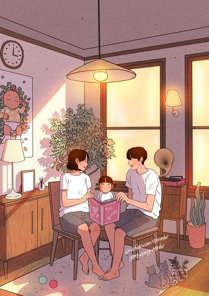 平凡的幸福,温馨而甜蜜 ~ 韩国画师myeong-minho笔下的家庭生活插画