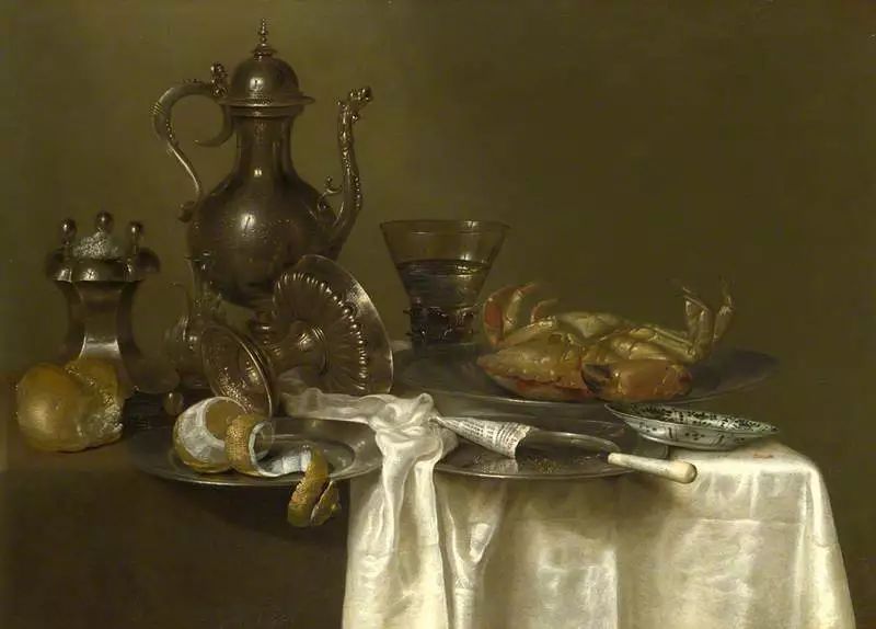 威廉·克莱兹·海达《pewter and silver vessels and a crab》