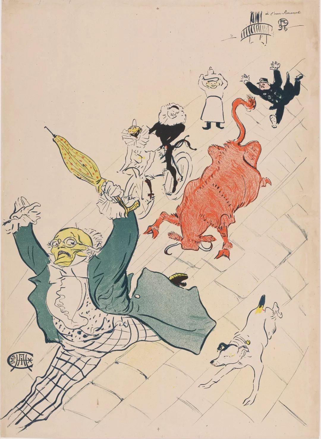 劳特累克《狂牛》,彩色石版画,1896年,1915年从惠特曼·俄诺处购得