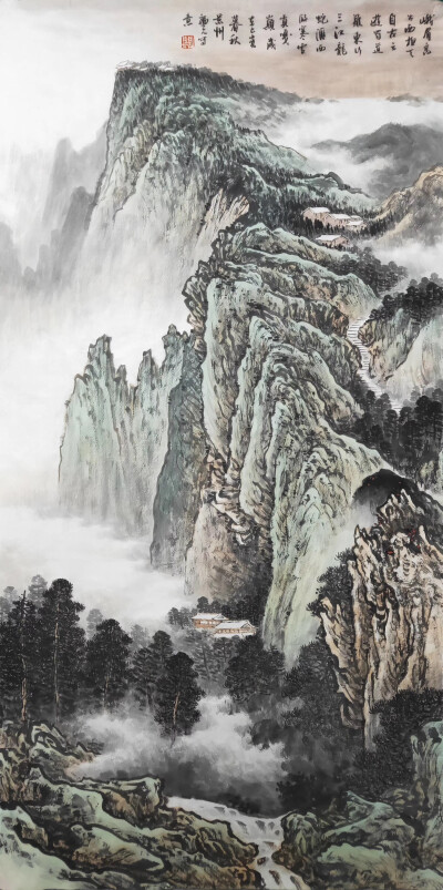 关福元的山水气势雄浑,境界奇伟,笔墨精微,变化丰富,开拓了传统山水的