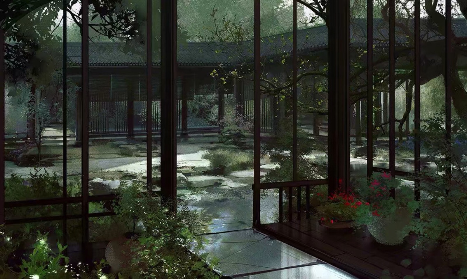 小院子〕闲坐庭前,煮茗听雨.(画师:伊吹五月)