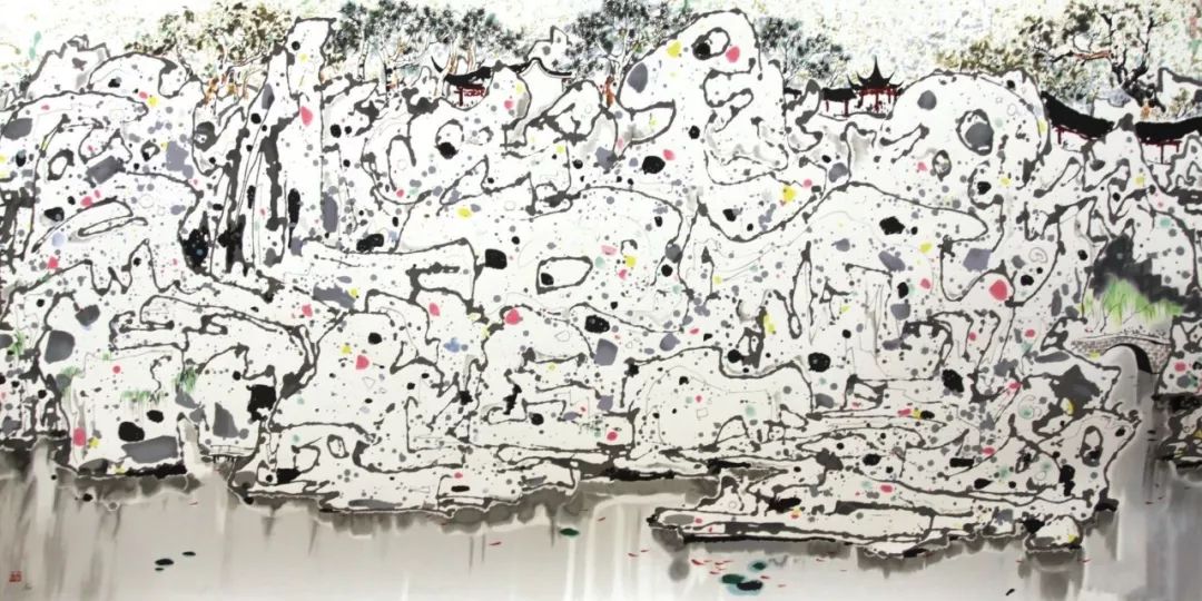 吴冠中《狮子林》,纸本设色,173×290cm,1983