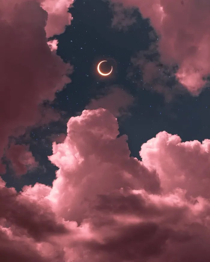 少女心粉色系夜空云朵壁纸