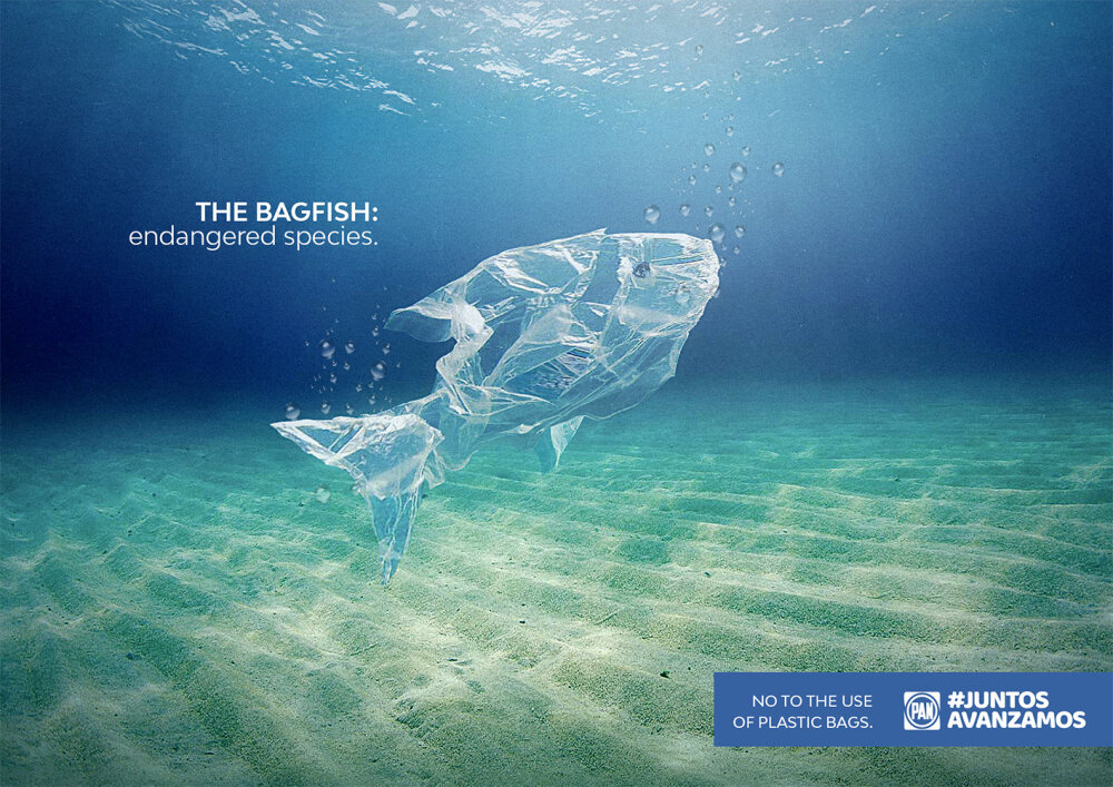 呼吁大家减少使用塑料袋等塑料制品的公益广告