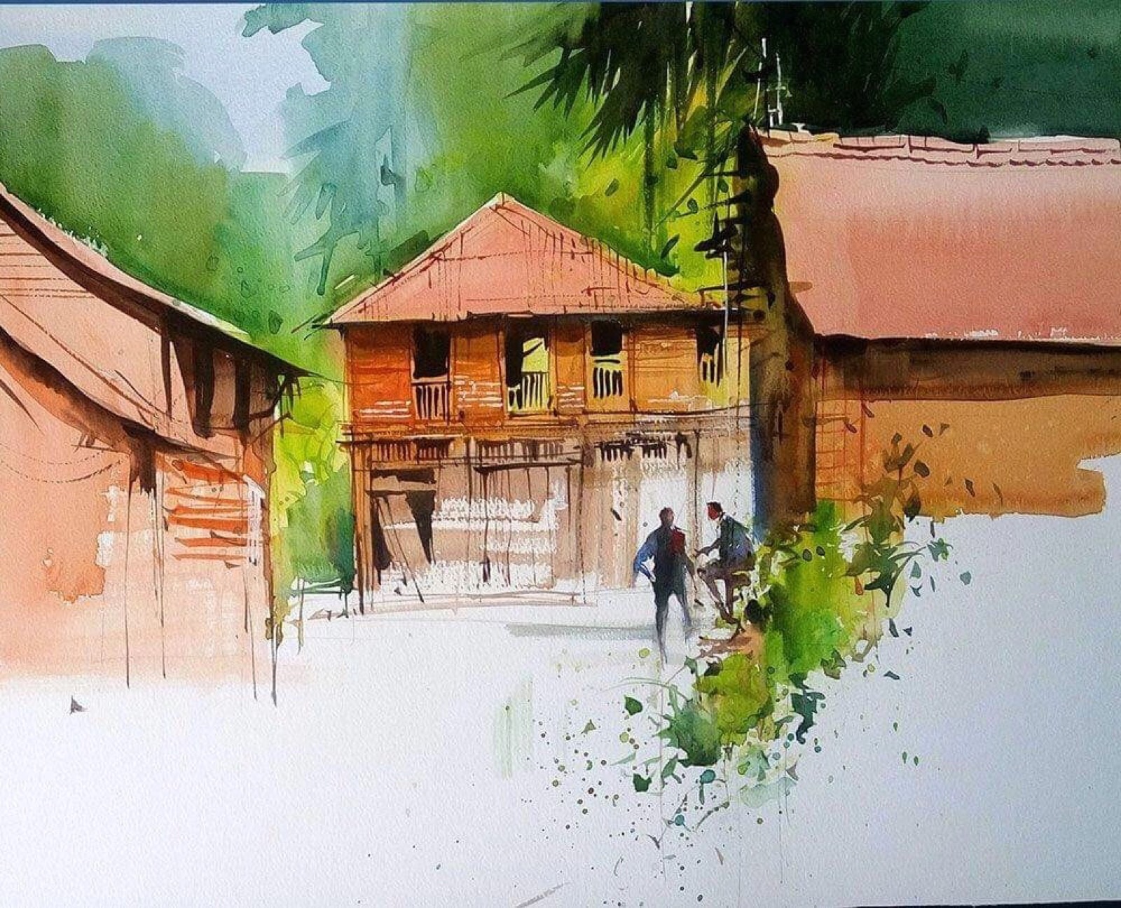 水彩画日式房子- 堆糖，美图壁纸兴趣社区