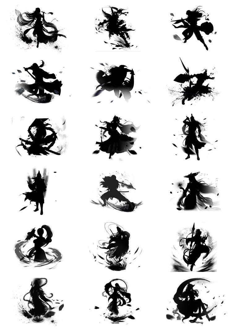 武侠仙侠侠客游戏剪影水墨古风黑白国风影子海报设计psd模板素材