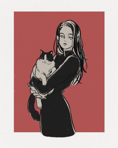 少女与猫咪 插画 画师(yeran)作品