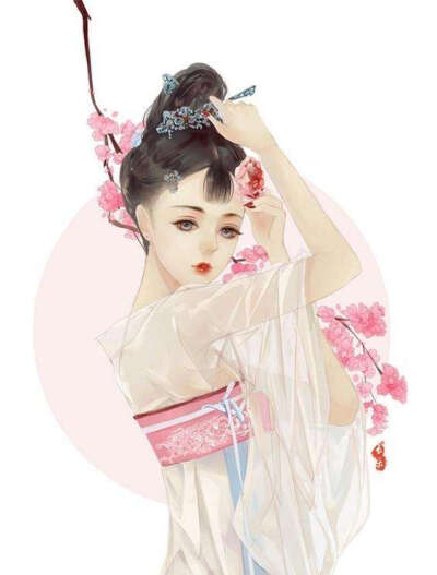 手绘古风绿色美女