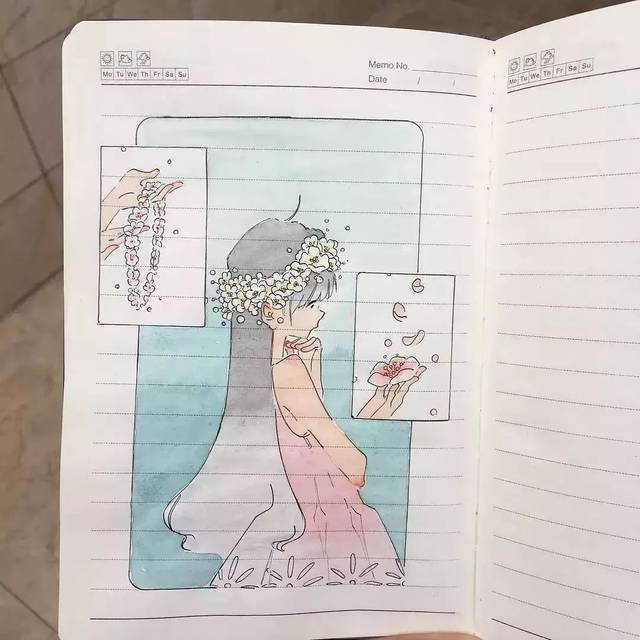 日本水彩画家画在笔记本本上的水彩