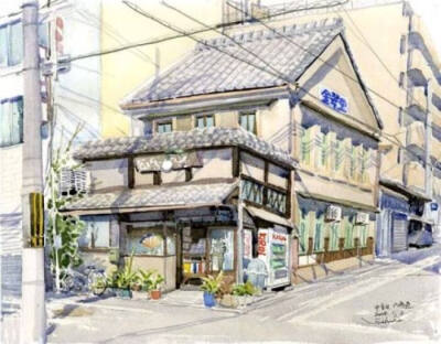 日系小房子水彩画