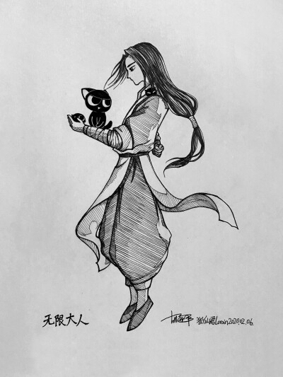 罗小黑战记 无限大人 线稿 手绘 插画狐仙君lorain