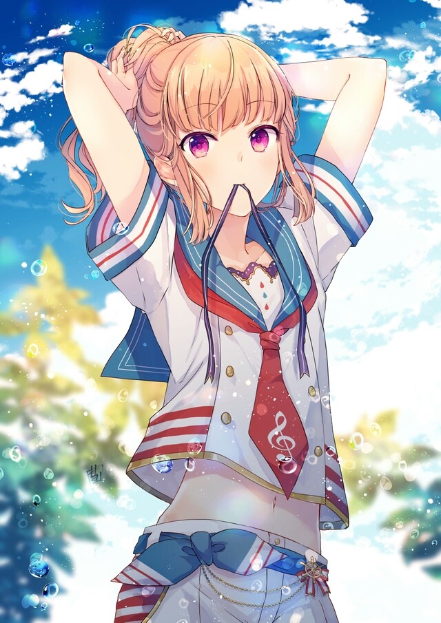 二次元 少女 金发 粉瞳 发绳