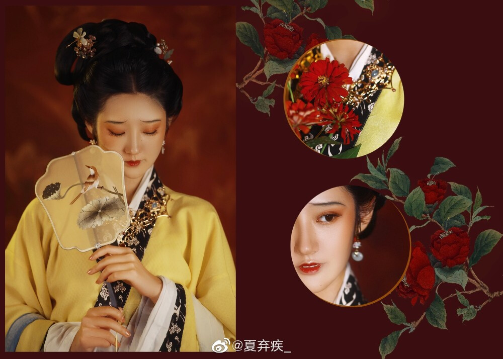 香花 美人』仕女"巧理云鬓,淡淡愁眉"赭色与萱草黄.