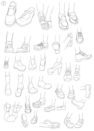 关于鞋子与腿部的绘画练习素材,有兴趣的小伙伴可以尝试画一下哦~名