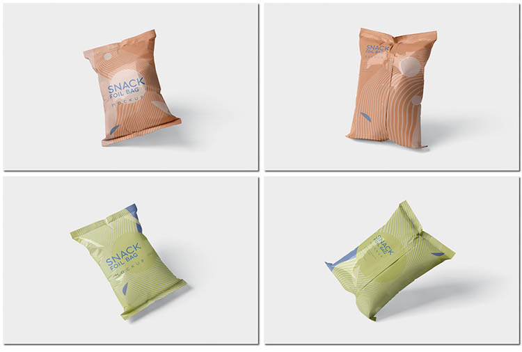 小吃零食品包装袋铝箔袋塑料包装展示样机模型海报设计ps模板素材