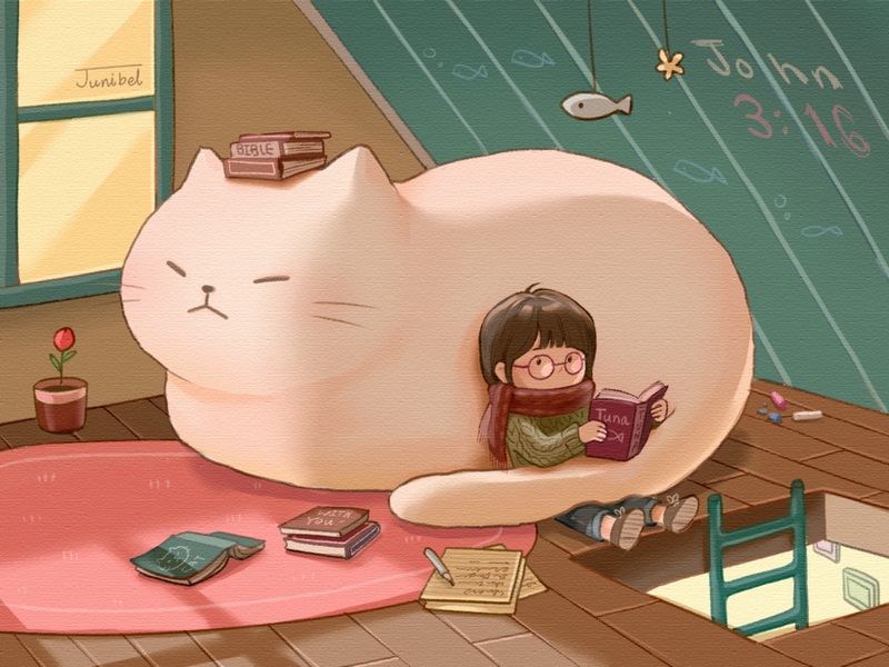 女孩与猫咪 插画 画师junibel作品 - 堆糖,美图壁纸