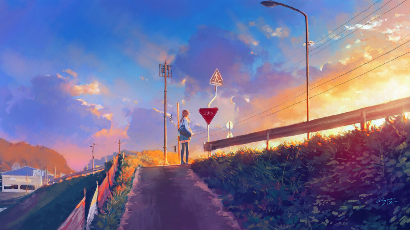 夕阳 教父wayne作品 手绘插画