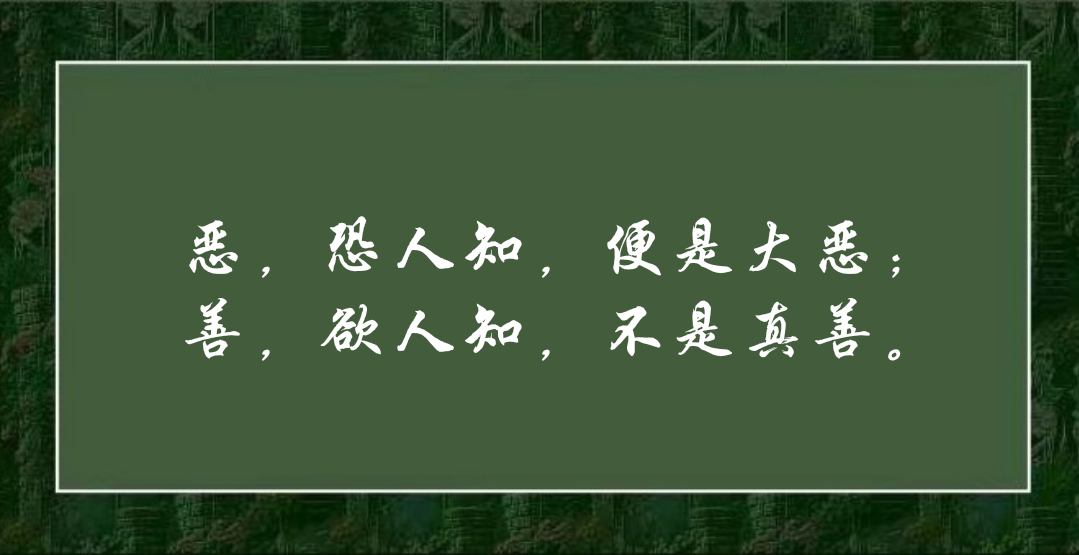 恶,恐人知,便是大恶; 善,欲人知,不是真善.