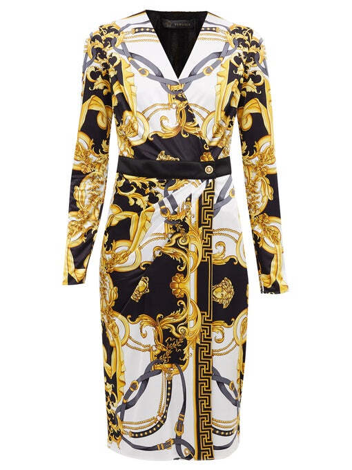 versace baroque-print jersey wrap dress 堆糖,美图壁纸兴趣社区