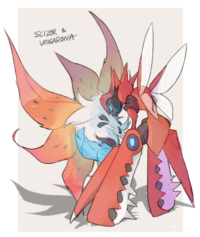 火神蛾 & 巨钳螳螂「ニギリ/pixiv id:24223931」