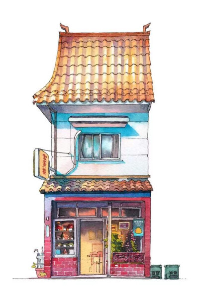 东京老铺 水彩