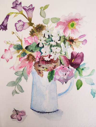 教你画水彩花束今天我们来画一束花瓶插花,迎接美丽的春天 1铅笔打稿