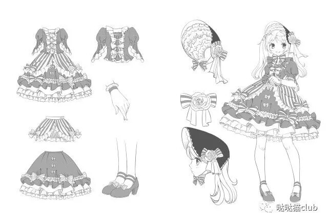 绘画漫画素材 小裙子的画法 褶皱花边蕾丝画法