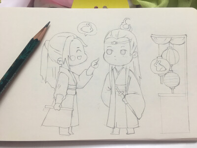 简单线稿—魔道祖师魏婴:蓝湛你还说你不喜欢兔子蓝湛:…魏婴:蓝湛