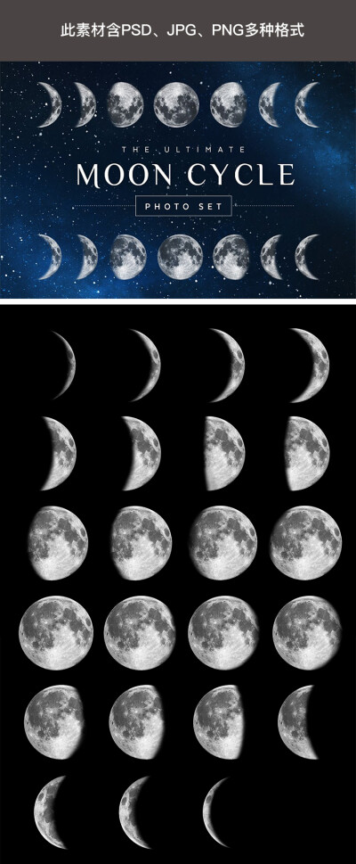 月球月亮月相月食变化满月新月唯美png免抠高清psd设计素材p234