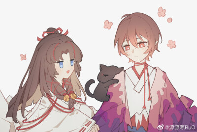 阴阳师鬼童丸&缘结神,鬼神cp,童缘画师微博:源源源ruo