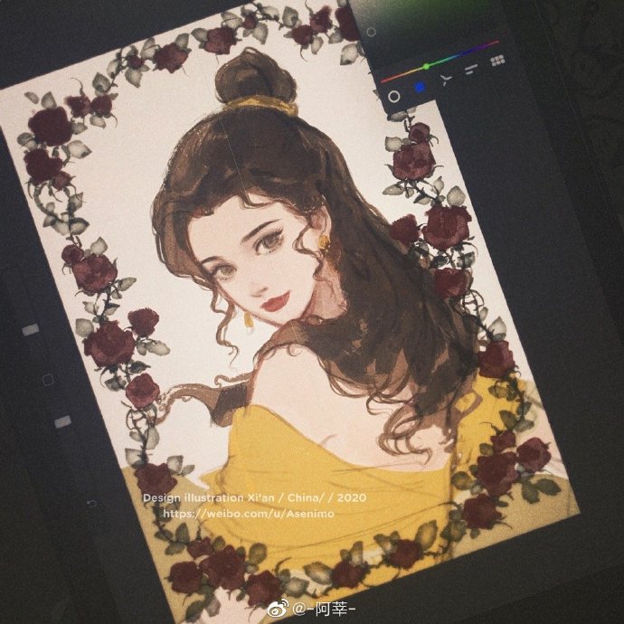水彩插画女生头像微博:-阿莘