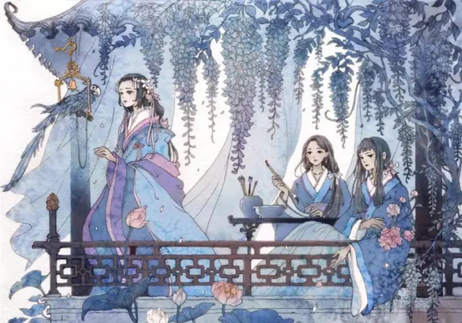 蓝紫色背景 古风绘画 - 堆糖,美图壁纸兴趣社区