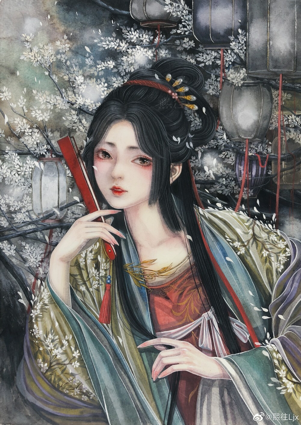 古风水彩插画人物,作者:熙往ljx 堆糖,美图壁纸兴趣社区