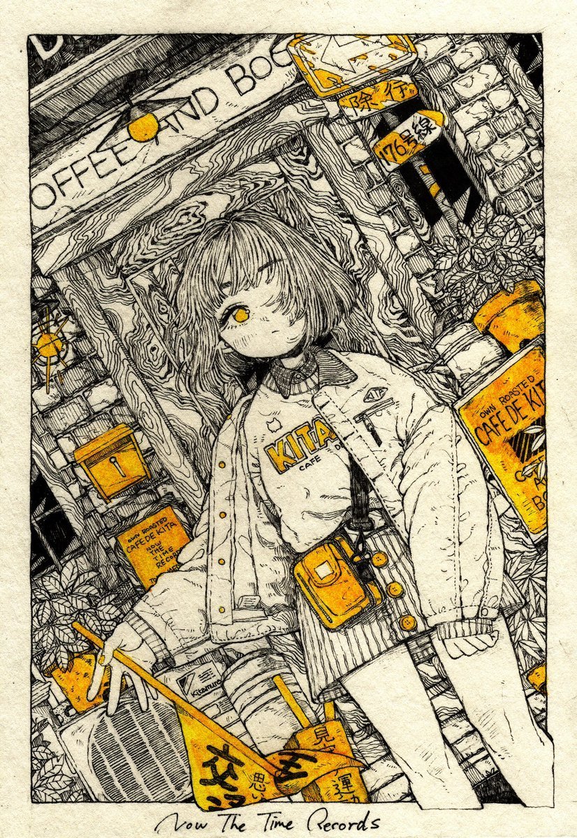 日式风少女插画,繁杂的线稿却丝毫不显脏乱
