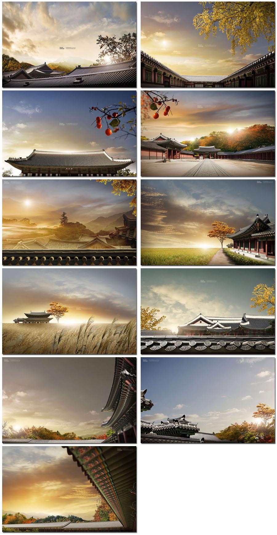 旅游景点风景建筑大自然田野夕阳传统国潮风海报设计psd模板素材
