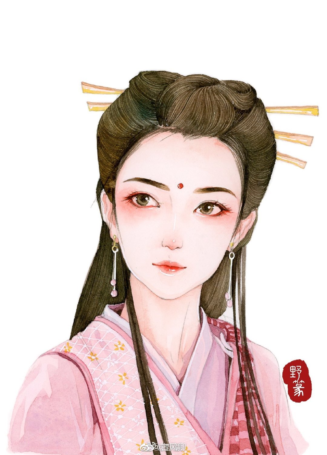 古风水彩人物插画,古装美人系列.