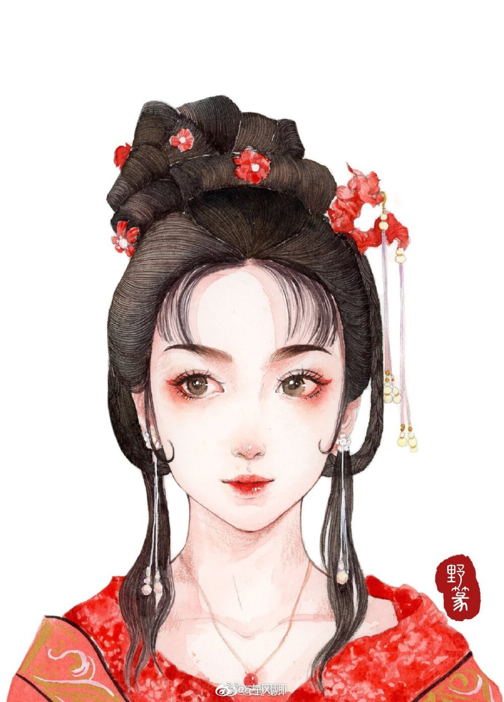 古风水彩人物插画,古装美人系列.