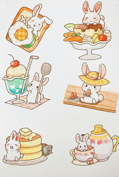 插画师mokarooru笔下的少女与可爱的小兔子 artist:もかろーる ins