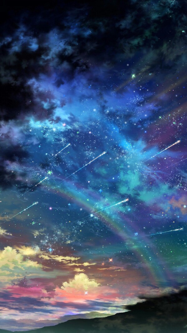 天空,彩虹,白云,星星