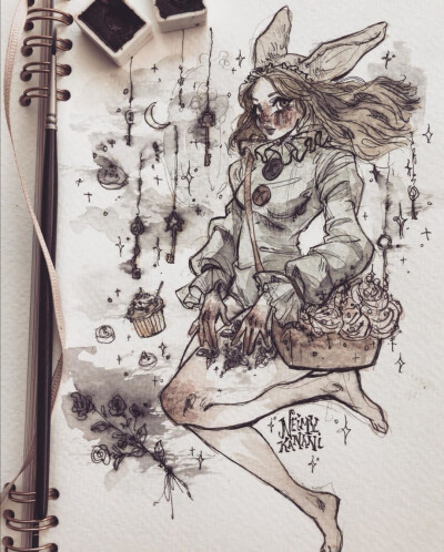 instagram手绘女孩 ,插画师:neimy kanani