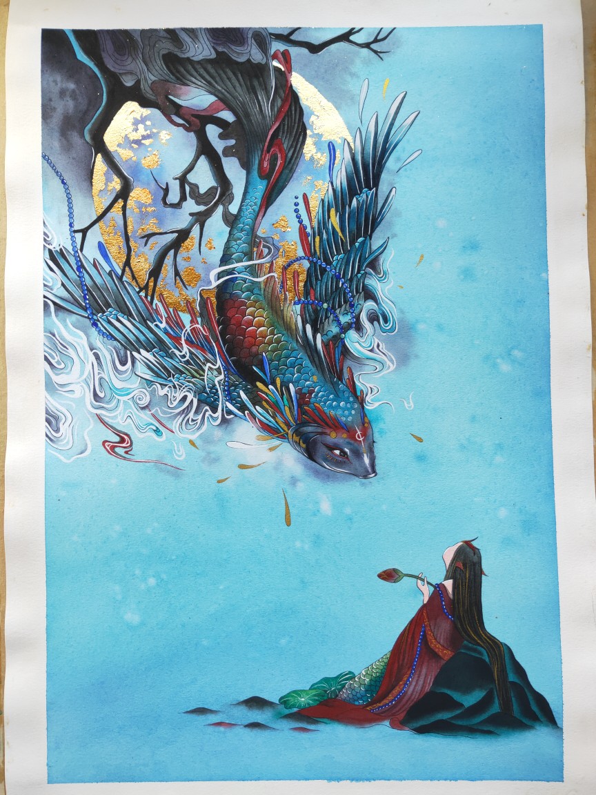水彩古风手绘文鳐鱼1-6图