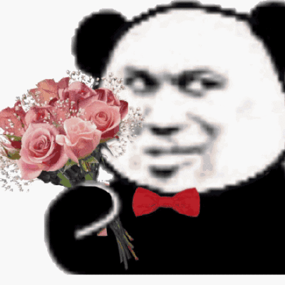 熊猫头拿花献花表情包