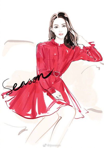 jjseason插画超话 h&m 2020中国新年红@赵丽颖#插画明星搭配