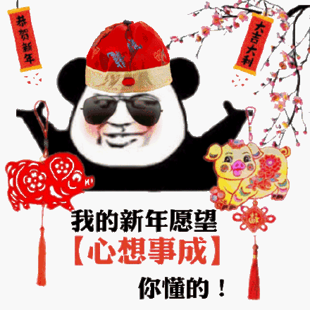 恭贺新年大吉大利我的新年愿【心想事成】你懂的(熊猫头新年表情包)