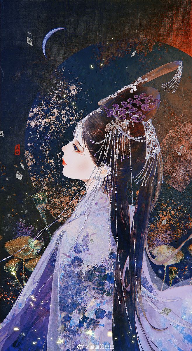 古风插画古风壁纸头像古代水彩美人画师画画的慕白
