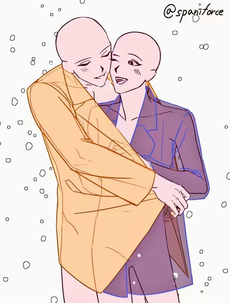 绘画素材模板人体双人互动姿势参考