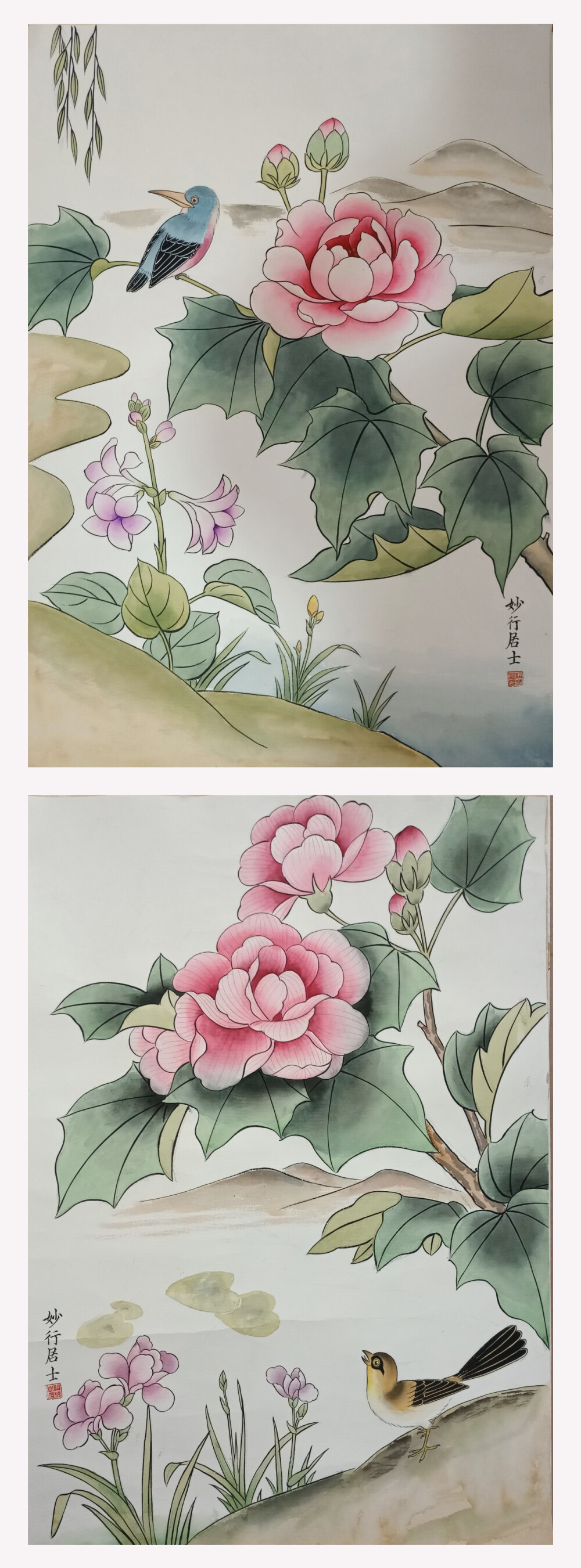 手绘国画工笔画花鸟小品妙行居士作品